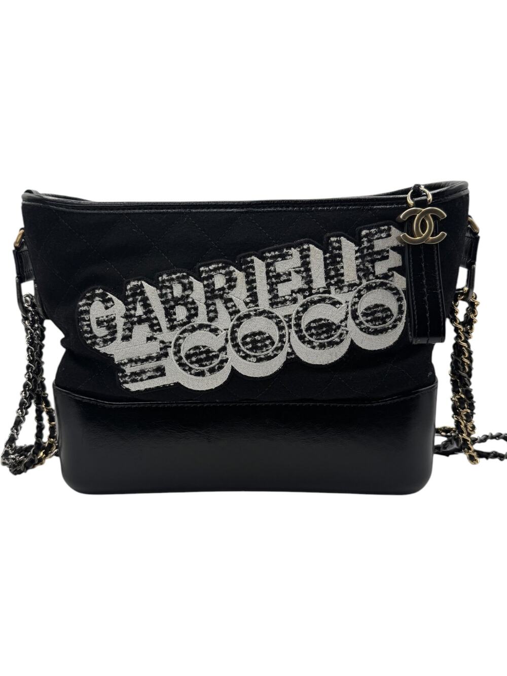 Chanel Gabrielle Coco Logo Wool & Calfskin Hobo Bag | Black | FW 2017